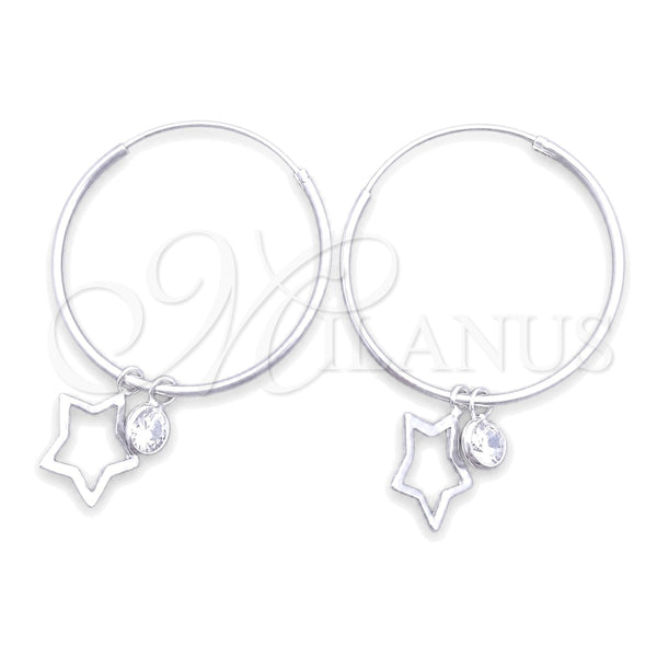 Sterling Silver Small Hoop, Star Design, with White Cubic Zirconia, Polished, Silver Finish, 02.402.0032.15