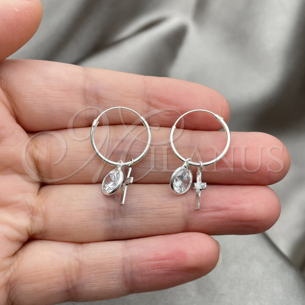 Sterling Silver Hoop Earrings — Small Hoop Cross Design with White Cubic Zirconia — alternate product view — SKU 149471 | Plata 925 aretes de aro — Small Hoop cruz diseño with blanco Cubic Zirconia — SKU 149471