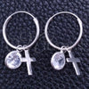 Sterling Silver Small Hoop, Cross Design, with White Cubic Zirconia, Polished, Silver Finish, 02.402.0033.15
