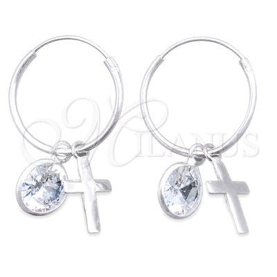 Sterling Silver Small Hoop, Cross Design, with White Cubic Zirconia, Polished, Silver Finish, 02.402.0033.15 for wholesale, main product view