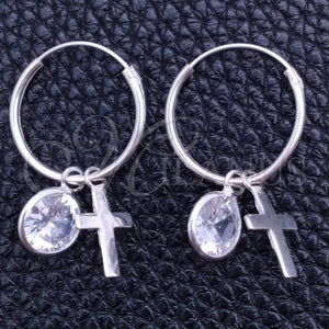 Sterling Silver Hoop Earrings — Small Hoop Cross Design with White Cubic Zirconia — main product view — SKU 149471 | Plata 925 aretes de aro — Small Hoop cruz diseño with blanco Cubic Zirconia — SKU 149471
