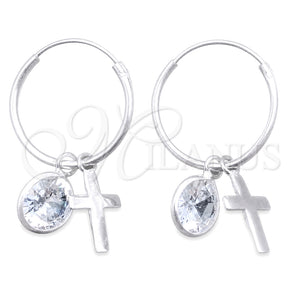 Sterling Silver Small Hoop, Cross Design, with White Cubic Zirconia, Polished, Silver Finish, 02.402.0033.15