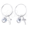 Sterling Silver Small Hoop, Cross Design, with White Cubic Zirconia, Polished, Silver Finish, 02.402.0033.15