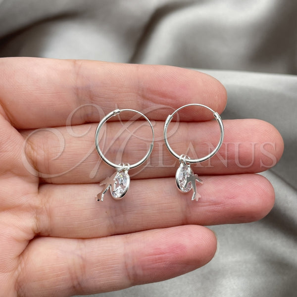 Sterling Silver Hoop Earrings — Small Hoop Airplane Design with White Cubic Zirconia — alternate product view — SKU 149472 | Plata 925 aretes de aro — Small Hoop Airplane diseño with blanco Cubic Zirconia — SKU 149472