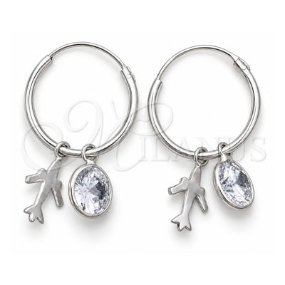 Sterling Silver Small Hoop, Airplane Design, with White Cubic Zirconia, Polished, Silver Finish, 02.402.0034.15