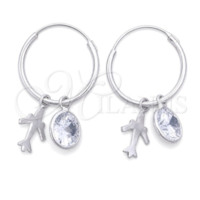 Sterling Silver Small Hoop, Airplane Design, with White Cubic Zirconia, Polished, Silver Finish, 02.402.0034.15 for wholesale, main product view