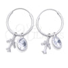 Sterling Silver Small Hoop, Airplane Design, with White Cubic Zirconia, Polished, Silver Finish, 02.402.0034.15