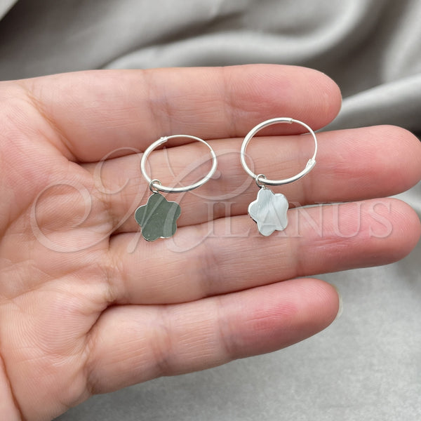 Sterling Silver Hoop Earrings — Small Hoop Flower Design Polished 02. — alternate product view — SKU 149473 | Plata 925 aretes de aro — Small Hoop flor diseño pulido 02. — SKU 149473