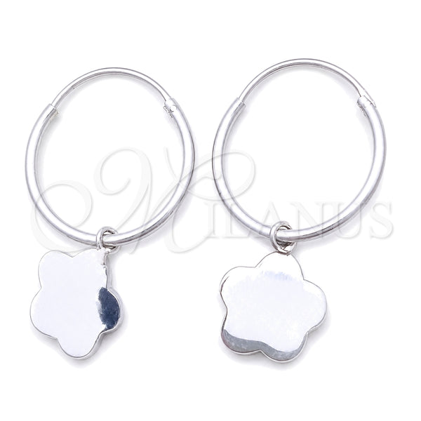 Sterling Silver Hoop Earrings — Small Hoop Flower Design Polished 02. — main product view — SKU 149473 | Plata 925 aretes de aro — Small Hoop flor diseño pulido 02. — SKU 149473