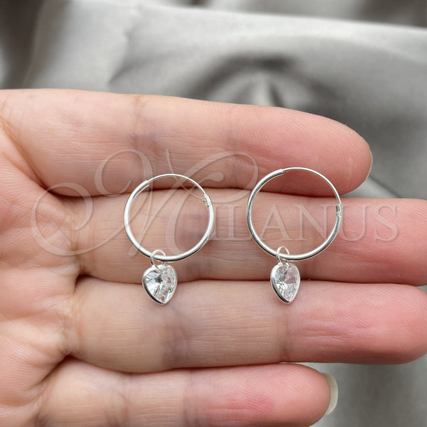 Sterling Silver Hoop Earrings — Small Hoop Heart Design with White Cubic Zirconia — alternate product view — SKU 149475 | Plata 925 aretes de aro — Small Hoop corazón diseño with blanco Cubic Zirconia — SKU 149475
