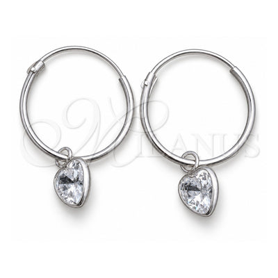 Sterling Silver Small Hoop, Heart Design, with White Cubic Zirconia, Polished, Silver Finish, 02.402.0037.15