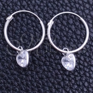 Sterling Silver Hoop Earrings — Small Hoop Heart Design with White Cubic Zirconia — main product view — SKU 149475 | Plata 925 aretes de aro — Small Hoop corazón diseño with blanco Cubic Zirconia — SKU 149475