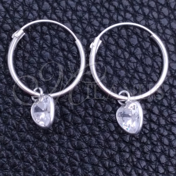 Sterling Silver Hoop Earrings — Small Hoop Heart Design with White Cubic Zirconia — main product view — SKU 149475 | Plata 925 aretes de aro — Small Hoop corazón diseño with blanco Cubic Zirconia — SKU 149475
