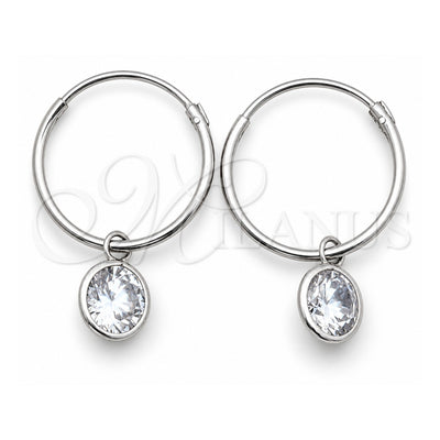 Sterling Silver Small Hoop, with White Cubic Zirconia, Polished, Silver Finish, 02.402.0038.15