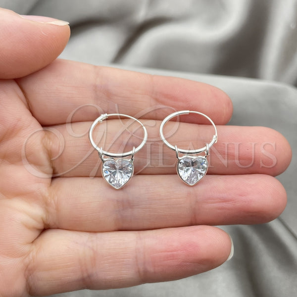 Sterling Silver Hoop Earrings — Small Hoop Heart Design with White Cubic Zirconia — alternate product view — SKU 149477 | Plata 925 aretes de aro — Small Hoop corazón diseño with blanco Cubic Zirconia — SKU 149477