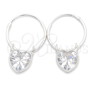 Sterling Silver Small Hoop, Heart Design, with White Cubic Zirconia, Polished, Silver Finish, 02.402.0039.15 for wholesale, main product view