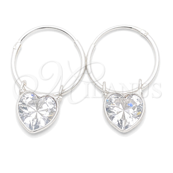 Sterling Silver Hoop Earrings — Small Hoop Heart Design with White Cubic Zirconia — main product view — SKU 149477 | Plata 925 aretes de aro — Small Hoop corazón diseño with blanco Cubic Zirconia — SKU 149477