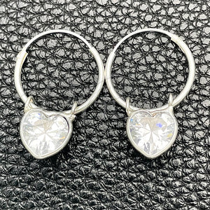 Sterling Silver Hoop Earrings — Small Hoop Heart Design with White Cubic Zirconia — main product view — SKU 149477 | Plata 925 aretes de aro — Small Hoop corazón diseño with blanco Cubic Zirconia — SKU 149477