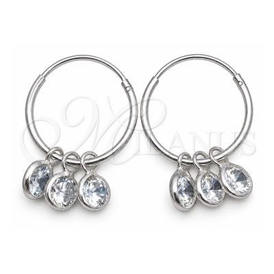 Sterling Silver Small Hoop, with White Cubic Zirconia, Polished, Silver Finish, 02.402.0040.15
