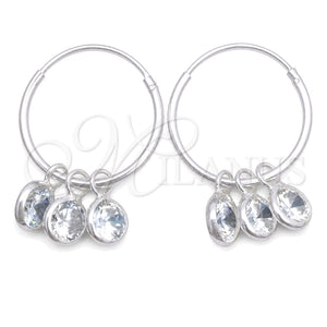 Sterling Silver Small Hoop, with White Cubic Zirconia, Polished, Silver Finish, 02.402.0040.15