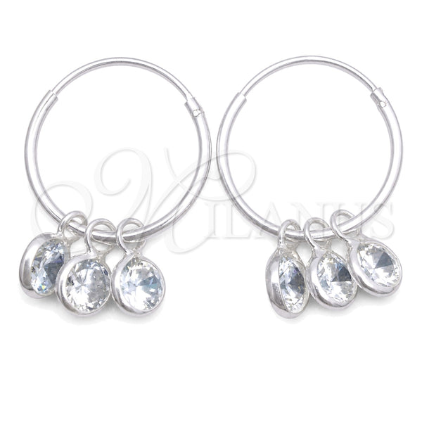 Sterling Silver Small Hoop, with White Cubic Zirconia, Polished, Silver Finish, 02.402.0040.15
