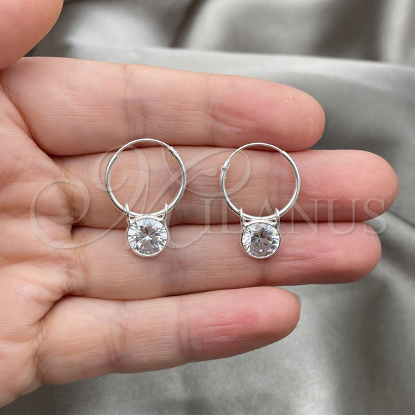 Sterling Silver Hoop Earrings — Small Hoop Ball Design with White Cubic Zirconia — alternate product view — SKU 149479 | Plata 925 aretes de aro — Small Hoop Ball diseño with blanco Cubic Zirconia — SKU 149479