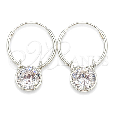 Sterling Silver Small Hoop, Ball Design, with White Cubic Zirconia, Polished, Silver Finish, 02.402.0041.15 for wholesale, main product view