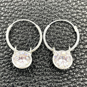 Sterling Silver Hoop Earrings — Small Hoop Ball Design with White Cubic Zirconia — main product view — SKU 149479 | Plata 925 aretes de aro — Small Hoop Ball diseño with blanco Cubic Zirconia — SKU 149479