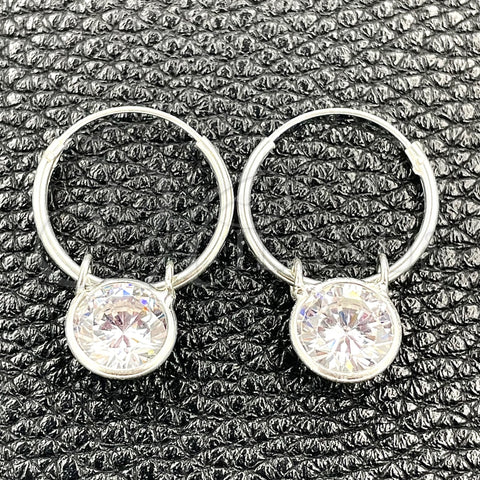 Sterling Silver Small Hoop, Ball Design, with White Cubic Zirconia, Polished, Silver Finish, 02.402.0041.15