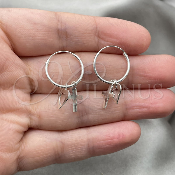 Sterling Silver Hoop Earrings — Small Hoop Cross and Heart Design Polished 02. — alternate product view — SKU 149480 | Plata 925 aretes de aro — Small Hoop cruz and corazón diseño pulido 02. — SKU 149480