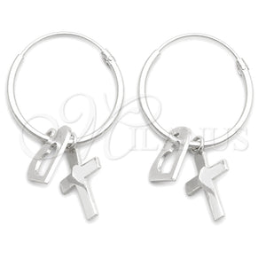 Sterling Silver Small Hoop, Cross and Heart Design, Polished, Silver Finish, 02.402.0042.15