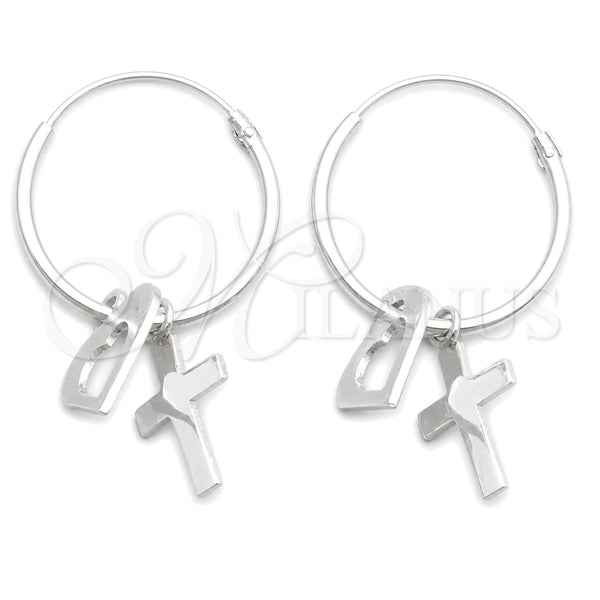 Sterling Silver Small Hoop, Cross and Heart Design, Polished, Silver Finish, 02.402.0042.15