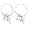 Sterling Silver Small Hoop, Cross and Heart Design, Polished, Silver Finish, 02.402.0042.15