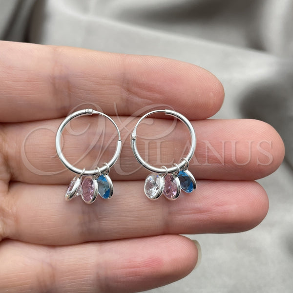 Sterling Silver Hoop Earrings — Small Hoop Ball Design with Pink and Aqua — alternate product view — SKU 149481 | Plata 925 aretes de aro — Small Hoop Ball diseño with Pink and Aqua — SKU 149481