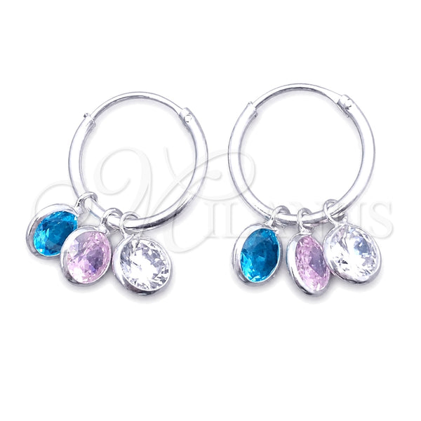 Sterling Silver Hoop Earrings — Small Hoop Ball Design with Pink and Aqua — main product view — SKU 149481 | Plata 925 aretes de aro — Small Hoop Ball diseño with Pink and Aqua — SKU 149481