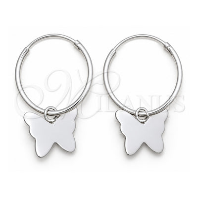 Sterling Silver Small Hoop, Butterfly Design, Polished, Silver Finish, 02.402.0045.15