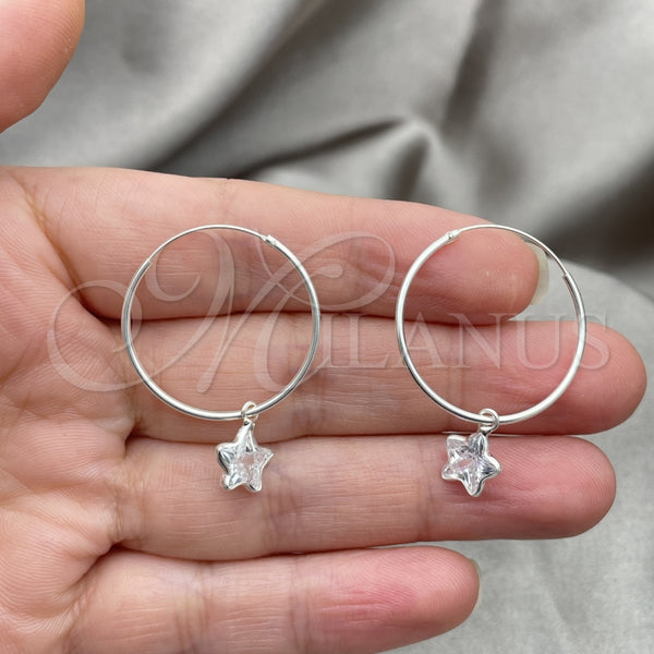 Sterling Silver Hoop Earrings — Small Hoop Star Design with White Cubic Zirconia — alternate product view — SKU 149483 | Plata 925 aretes de aro — Small Hoop estrella diseño with blanco Cubic Zirconia — SKU 149483
