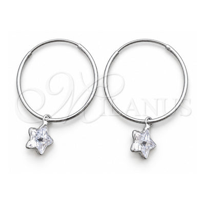 Sterling Silver Small Hoop, Star Design, with White Cubic Zirconia, Polished, Silver Finish, 02.402.0044.25