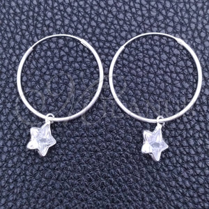 Sterling Silver Hoop Earrings — Small Hoop Star Design with White Cubic Zirconia — main product view — SKU 149483 | Plata 925 aretes de aro — Small Hoop estrella diseño with blanco Cubic Zirconia — SKU 149483