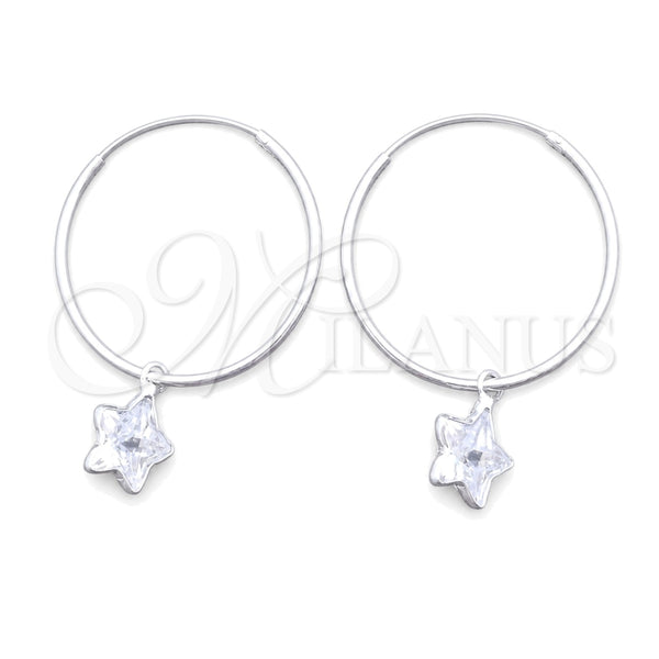 Sterling Silver Small Hoop, Star Design, with White Cubic Zirconia, Polished, Silver Finish, 02.402.0044.25
