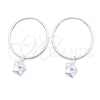 Sterling Silver Small Hoop, Star Design, with White Cubic Zirconia, Polished, Silver Finish, 02.402.0044.25