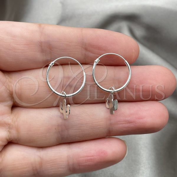 Sterling Silver Hoop Earrings — Small Hoop Flower Design Polished 02. — alternate product view — SKU 149484 | Plata 925 aretes de aro — Small Hoop flor diseño pulido 02. — SKU 149484