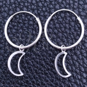 Sterling Silver Hoop Earrings — Small Hoop Moon Design Polished 02. — main product view — SKU 149486 | Plata 925 aretes de aro — Small Hoop Moon diseño pulido 02. — SKU 149486
