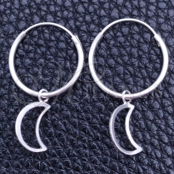 Sterling Silver Hoop Earrings — Small Hoop Moon Design Polished 02. — main product view — SKU 149486 | Plata 925 aretes de aro — Small Hoop Moon diseño pulido 02. — SKU 149486