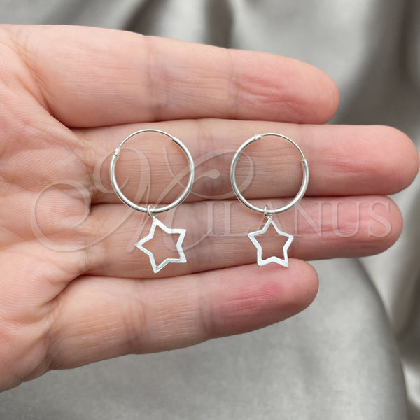 Sterling Silver Hoop Earrings — Small Hoop Star Design Polished 02. — alternate product view — SKU 149487 | Plata 925 aretes de aro — Small Hoop estrella diseño pulido 02. — SKU 149487