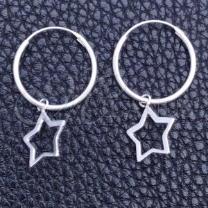 Sterling Silver Hoop Earrings — Small Hoop Star Design Polished 02. — main product view — SKU 149487 | Plata 925 aretes de aro — Small Hoop estrella diseño pulido 02. — SKU 149487