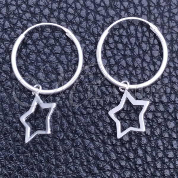 Sterling Silver Hoop Earrings — Small Hoop Star Design Polished 02. — main product view — SKU 149487 | Plata 925 aretes de aro — Small Hoop estrella diseño pulido 02. — SKU 149487