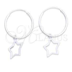 Sterling Silver Small Hoop, Star Design, Polished, Silver Finish, 02.402.0049.15