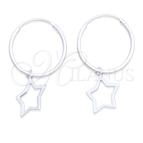 Sterling Silver Small Hoop, Star Design, Polished, Silver Finish, 02.402.0049.15