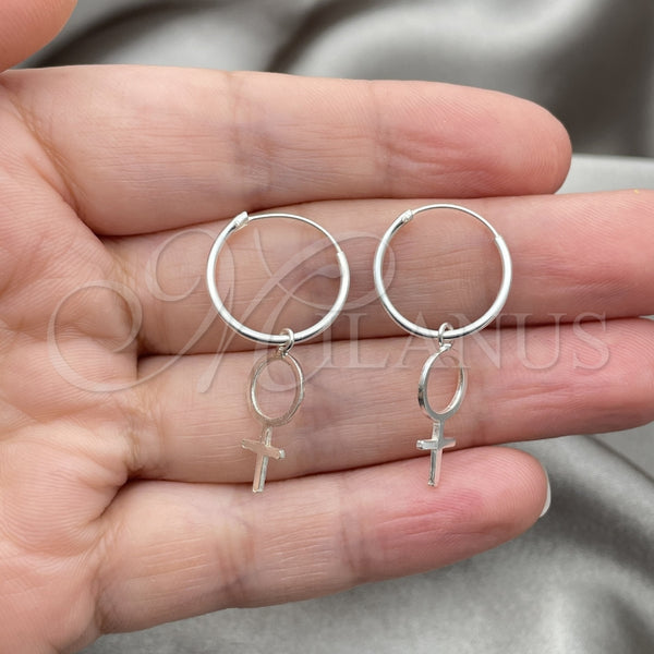 Sterling Silver Hoop Earrings — Small Hoop Cross Design Polished 02. — alternate product view — SKU 149488 | Plata 925 aretes de aro — Small Hoop cruz diseño pulido 02. — SKU 149488